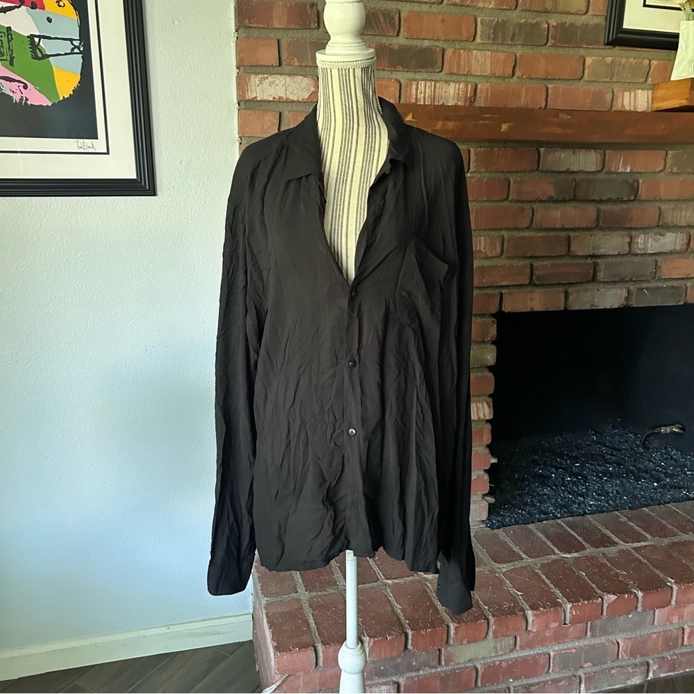 All Saints Natrona Long Sleeve Shirt in Black Sz XXLarge